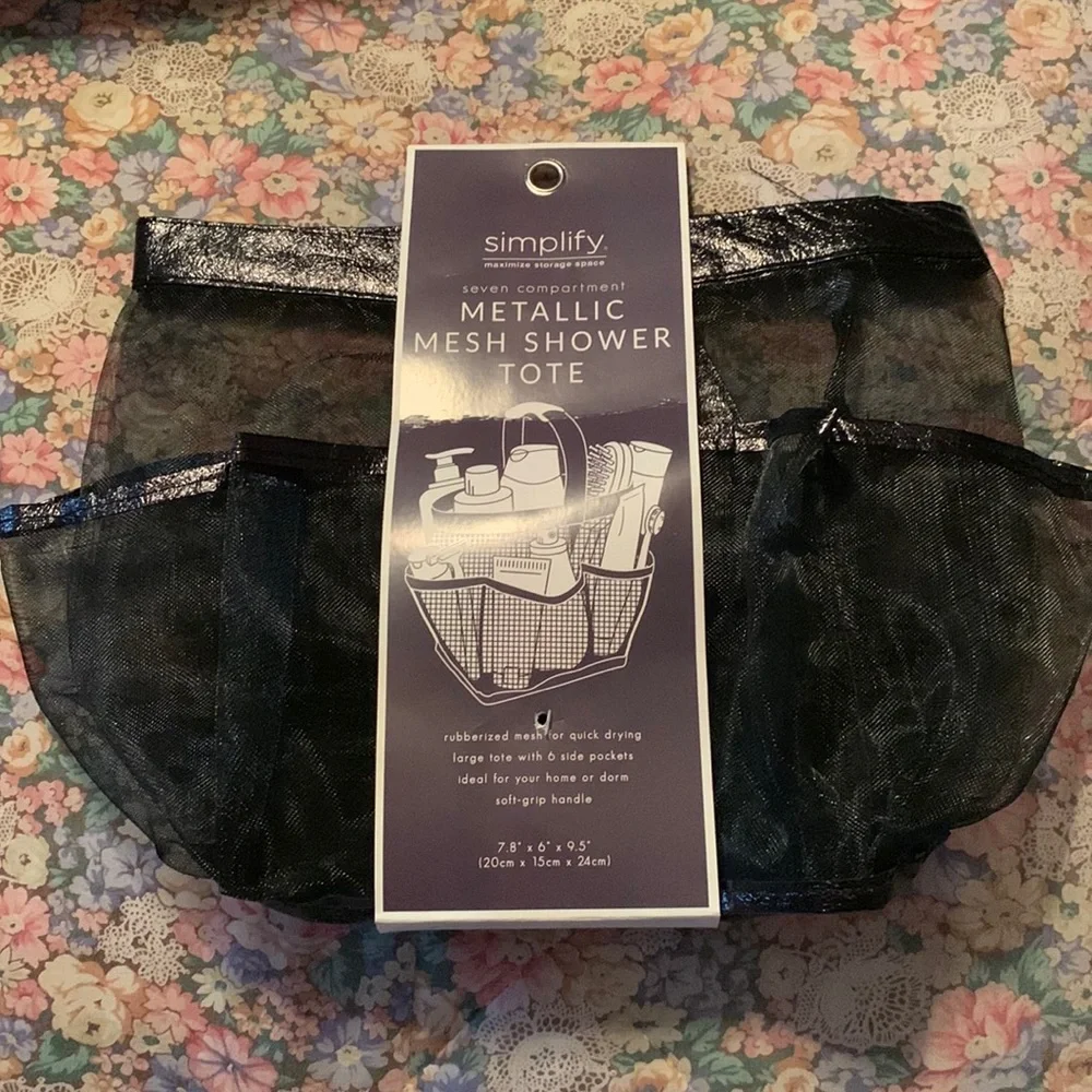 Black Simplify Metallic Mesh Shower Tote